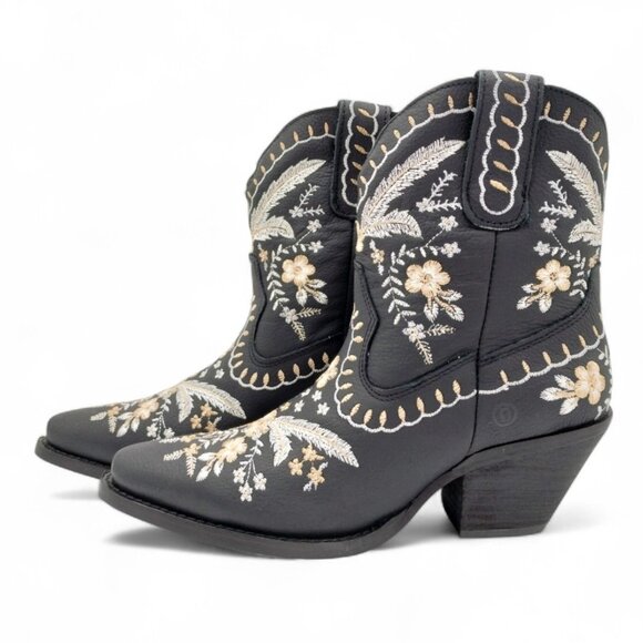 Dingo Primrose Women's Size 8.5 M Black Leather Embroidered Flora Western Bootie - Picture 5 of 13